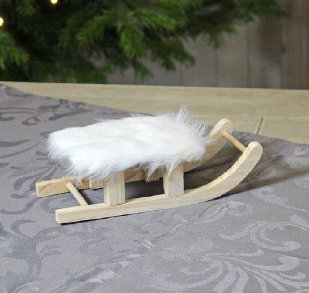 Goldbach Winterlandschaft Holz-Schlitten mit Fell, weiß, 20 cm