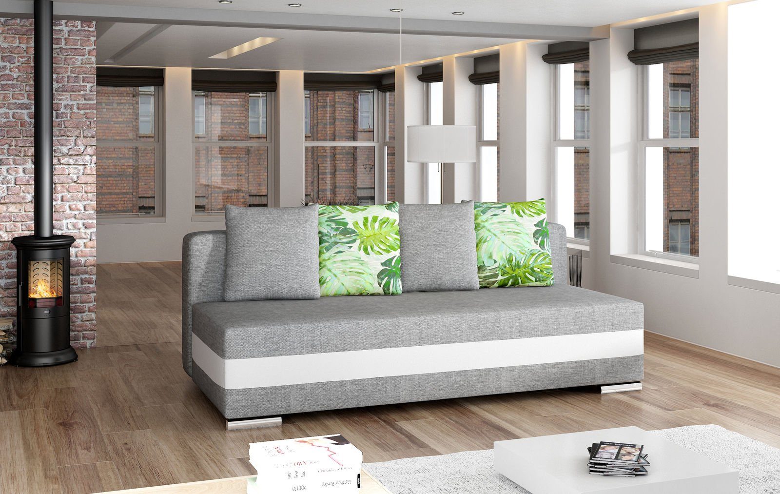 JVmoebel Sofa Luxus Multifunktions Couch 3-Sitzer Schwarz stilvolles Design Neu, Made in Europe Hellgrau / Weiß