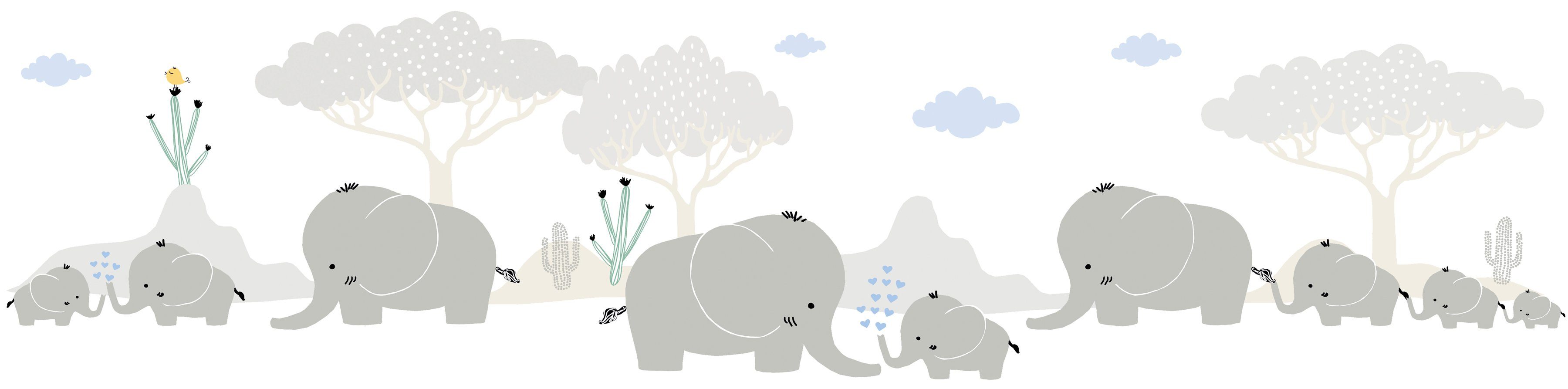 A.S. Création Bordüre Elephant Family, glatt, Motiv, abstrakt, naturalistisch, Tapete Kinder Borte Wohnzimmer Schlafzimmer Küche Design Kinderzimmer
