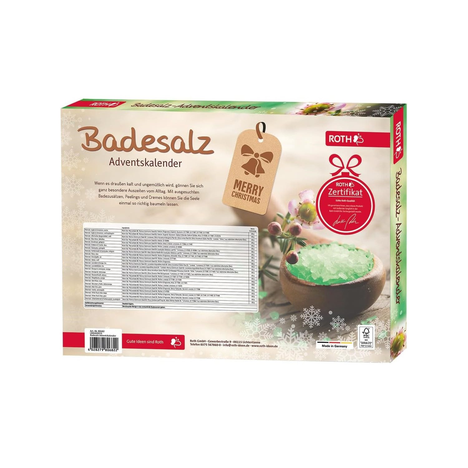 Roth Adventskalender "BADESALZ" für Entspannung im Advent, mit Meersalz und Entspannungsbuch
