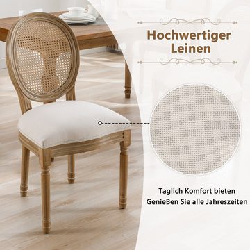 Flieks Esszimmerstuhl (2 St), 2er Set Leinen Polsterstuhl mit Rattan-Rückenlehne