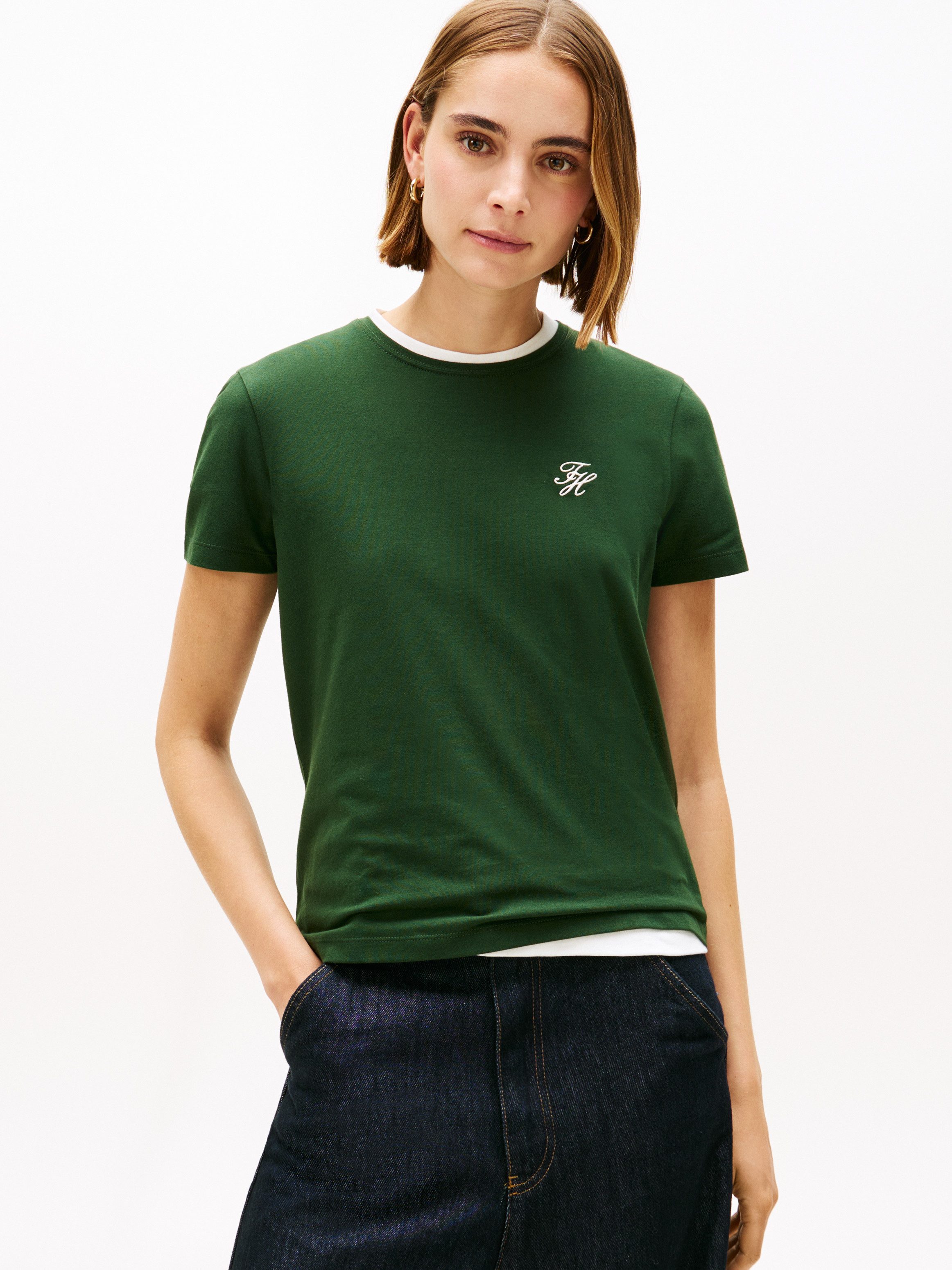 Tommy Hilfiger Kurzarmshirt TH SCRIPT REG C-NK SS TEE Stretch, Baumwollmisc günstig online kaufen