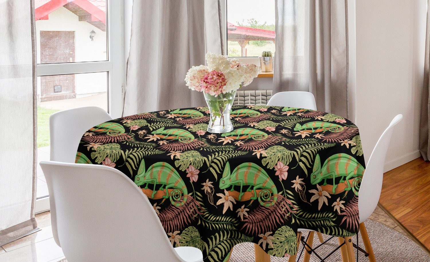 Abakuhaus Tischdecke Kreis Tischdecke Abdeckung für Esszimmer Küche Dekoration, Tropisch Chamäleon-Eidechse Exotic