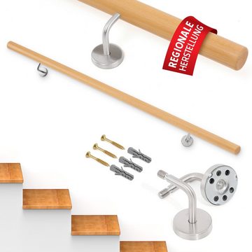 Treppen- und Geländerstudio Graber GmbH Handlauf Set Buche 45mm rund lackiert inkl. 2 Edelstahlhalter, 100 cm Gesamtlänge