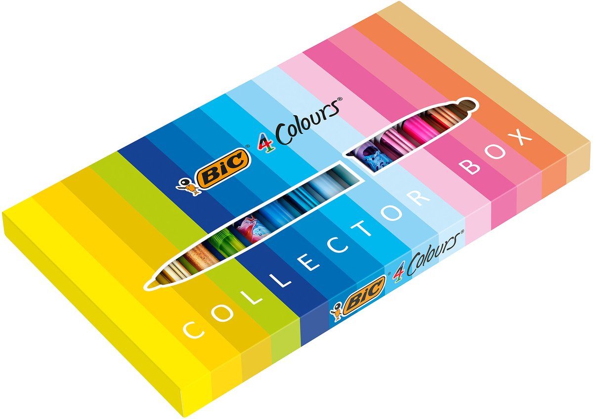 BIC Druckkugelschreiber 4-Farben-Collection Kugelschreiber Set - 15 Stück, (Set, 15-tlg), Federbreite M; für Rechts- und Linkshänder