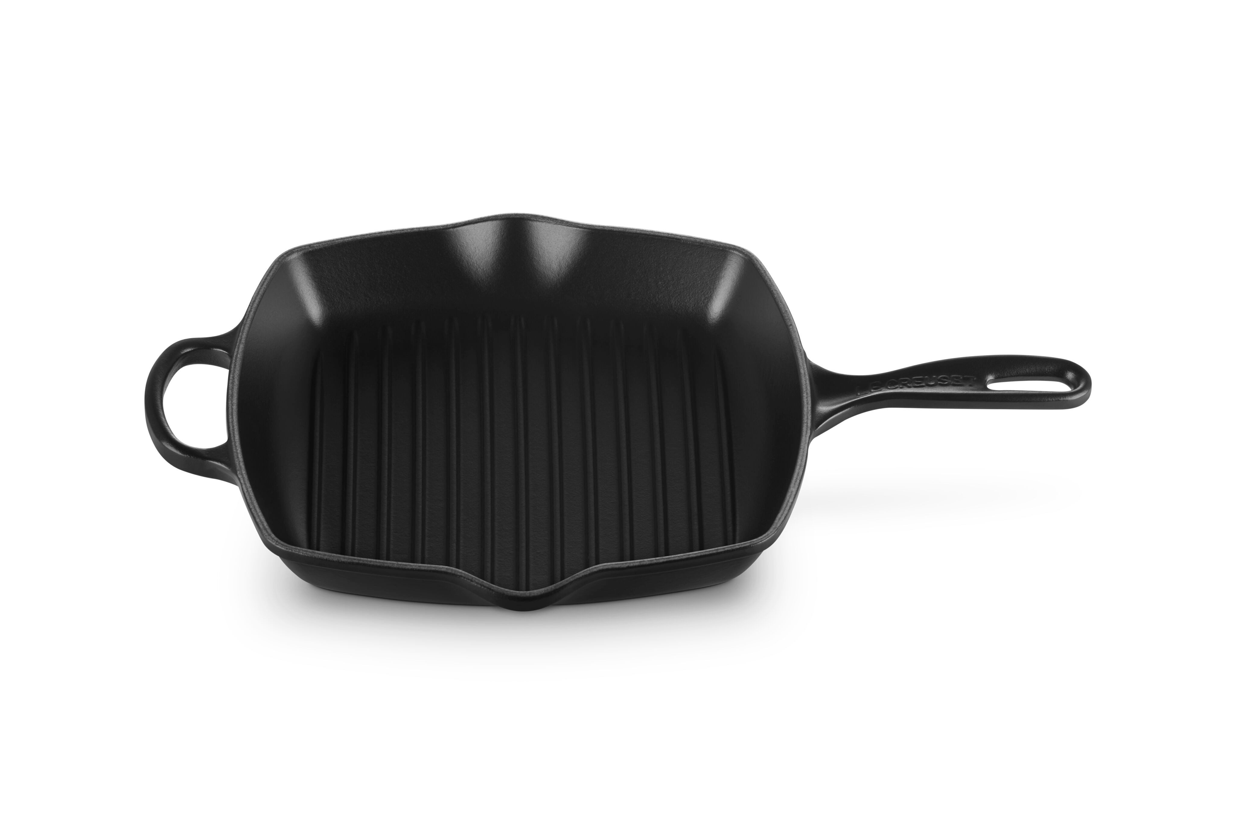 LE CREUSET Grillpfanne Signature, Quadratisch, Gusseisen, 26 cm, Für alle Herdarten, 2,86 kg, Schwarz Matt, 20183260000422