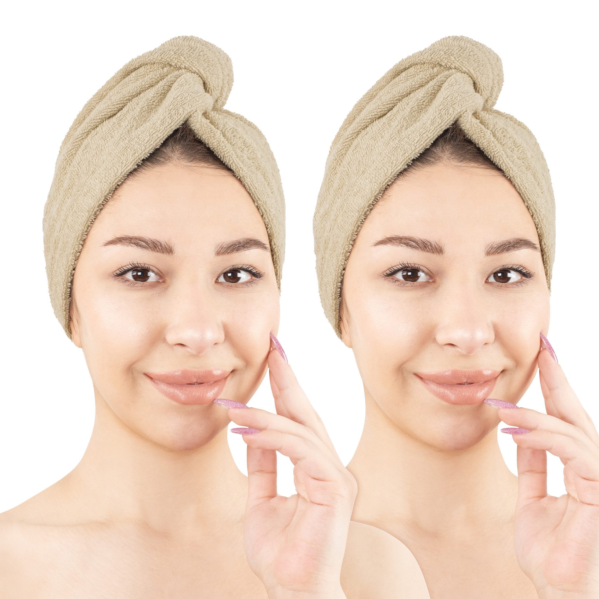 HAMMETEX Turban-Handtuch 2er Set Haarturban Damen, 100% Baumwolle, Flauschig & Schnelltrocknend, Frottier (Set, 2-St), Uni-Farben, weich