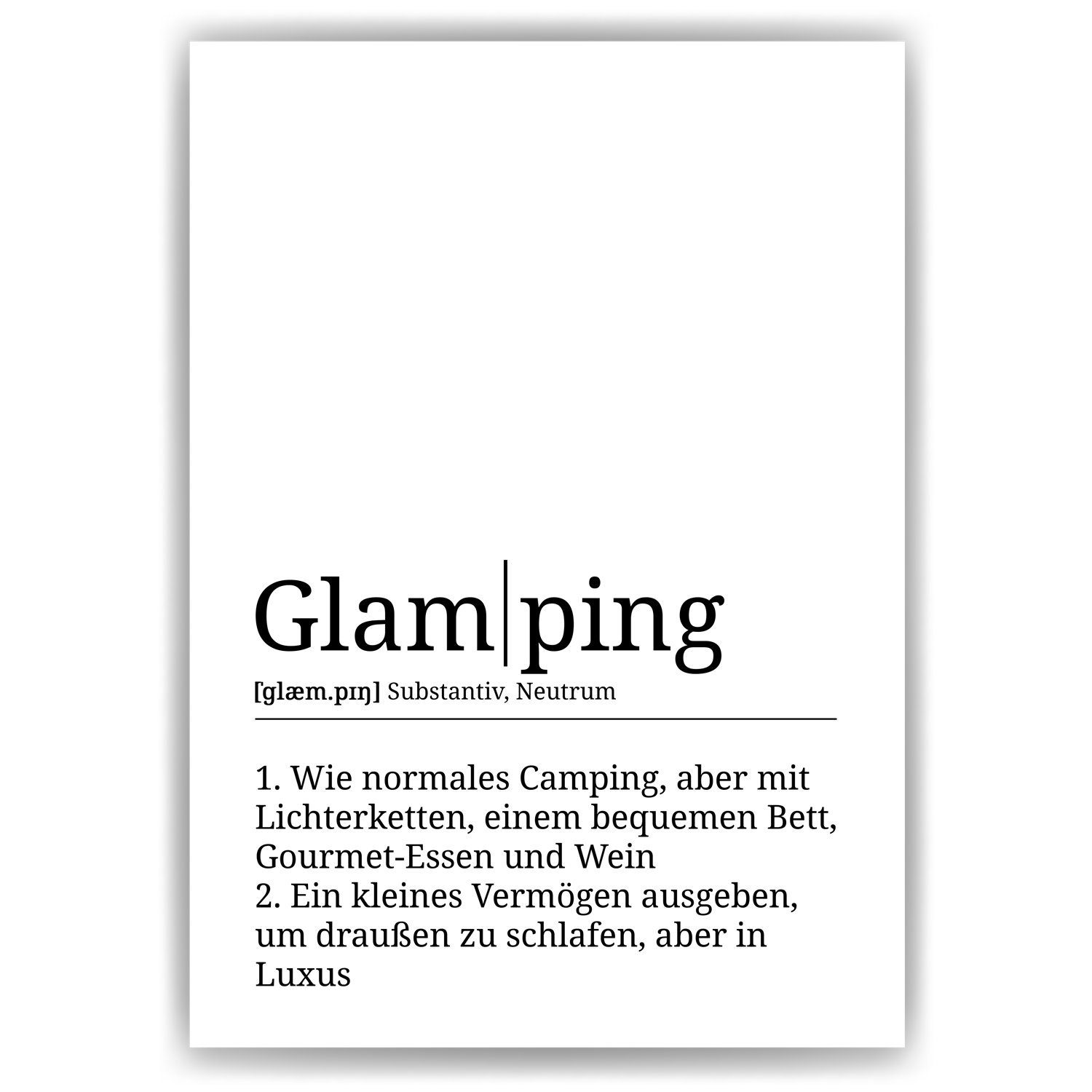 Poster Glamping Definition - Glamourous Camping Wandbild Geschenk