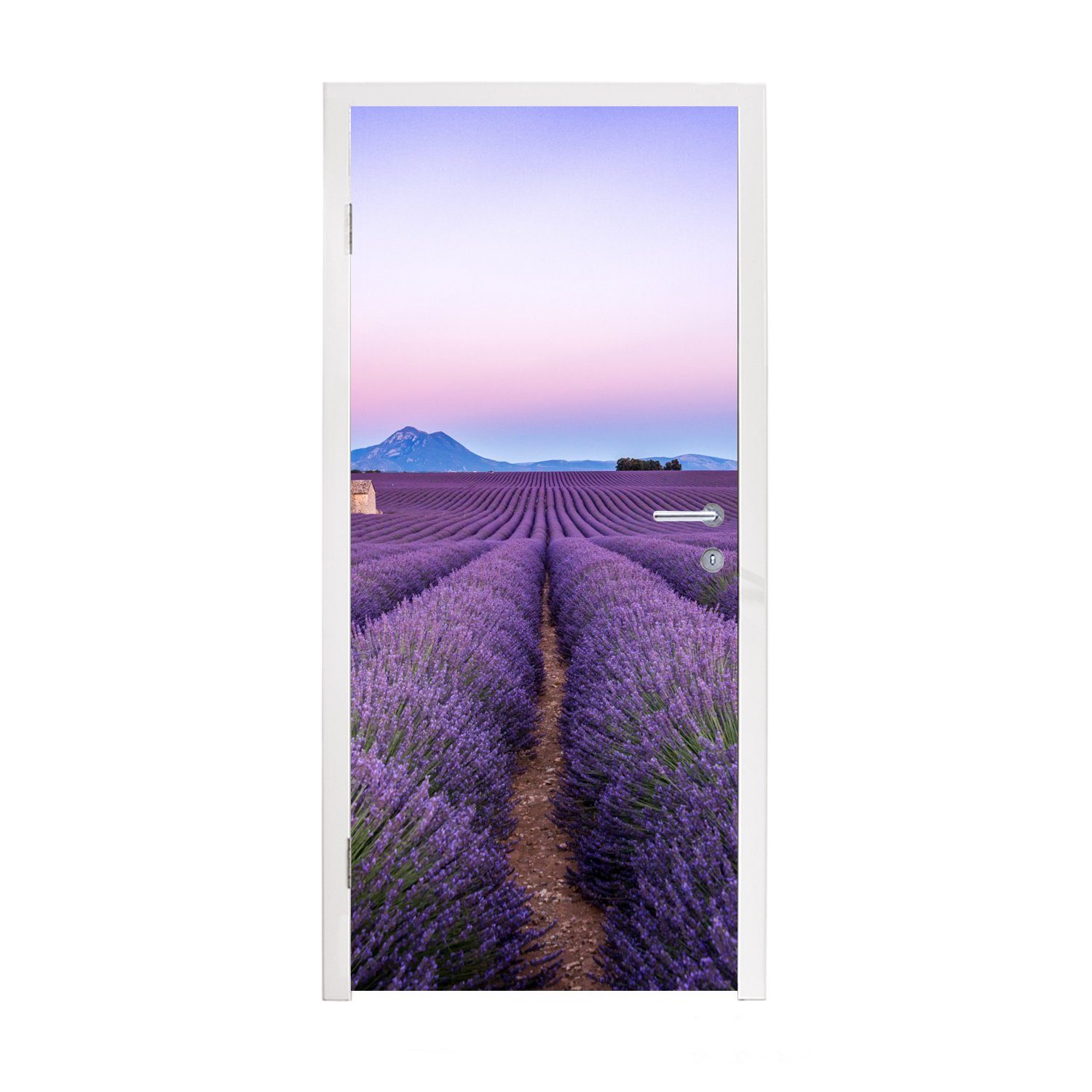 MuchoWow Türtapete Lavendelfeld bei Sonnenuntergang in Südfrankreich, Matt, bedruckt, (1 St), Fototapete für Tür, Türaufkleber, 75x205 cm
