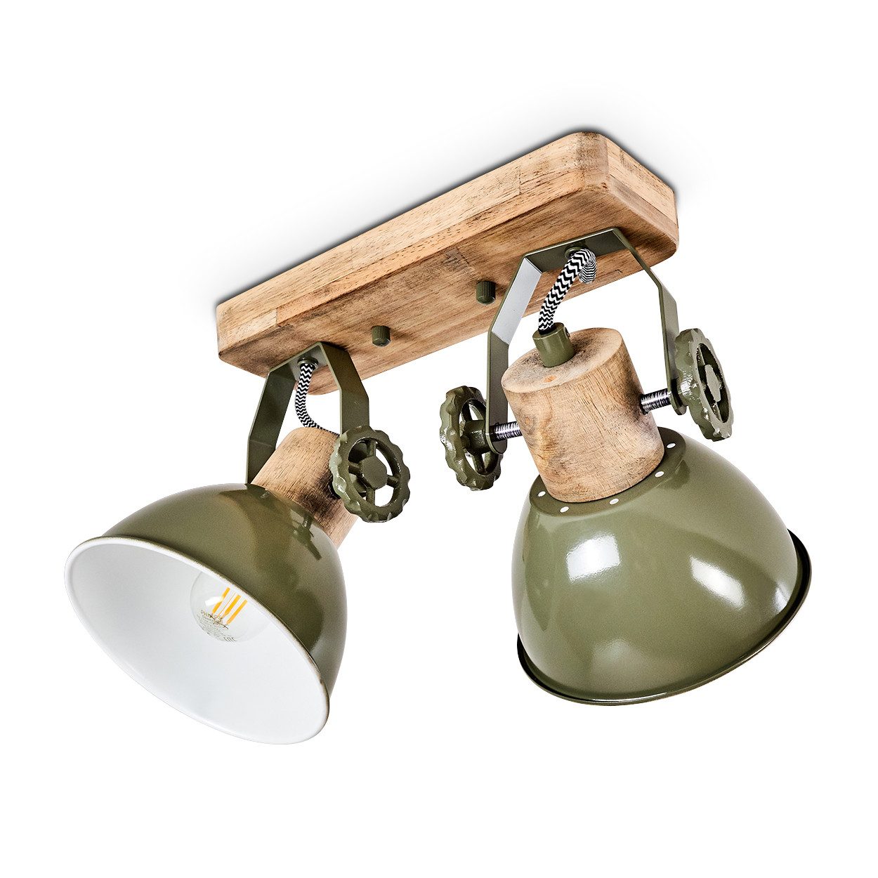 hofstein Deckenleuchte »Cotes« Deckenlampe aus Metall/Holz in Grün/Weiß/Braun, ohne Leuchtmittel, mit verstellbaren Strahlern, 2xE27, Spot im Retro/Vintage Design. Reduzierter Preis € 69,99. Unverbindliche Preisempfehlung € 94,90