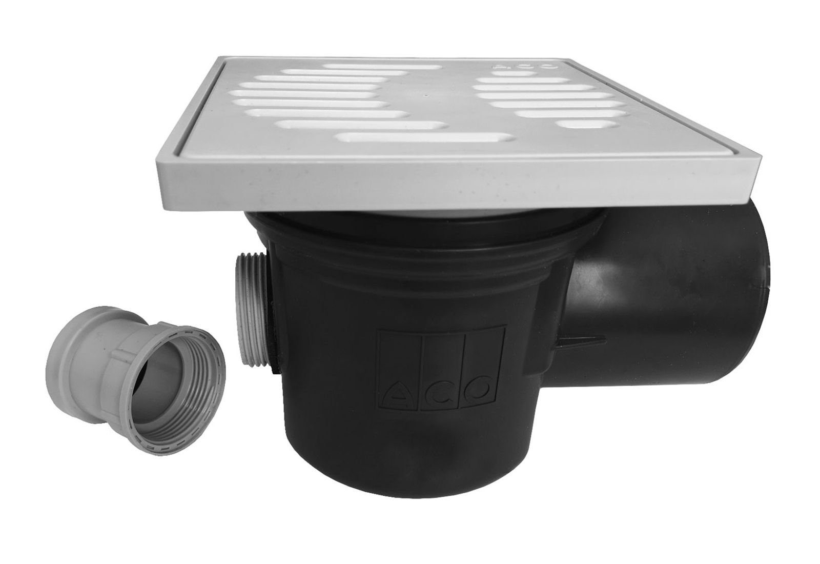 ACO Severin Ahlmann GmbH & Co. KG Haus- und Hofablauf DN100 Kellerablauf Junior mit Rost + Verlängerung + Zulaufstutzen, inkl. Rückstauverschluss, Schlammeimer und Geruchsverschluss