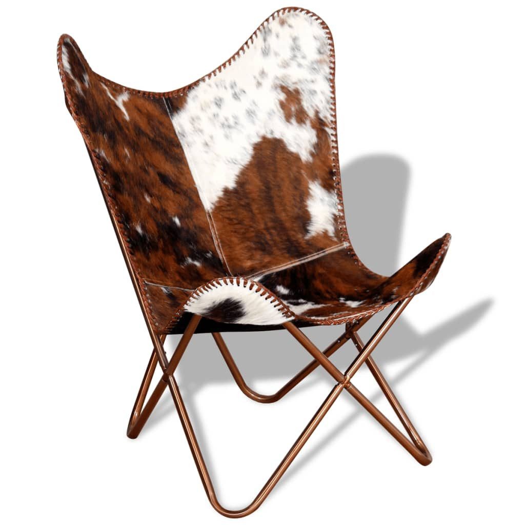 vidaXL Sessel Butterfly-Sessel Braun und Weiß Echtes Kuhfell – Bild 4 von 5