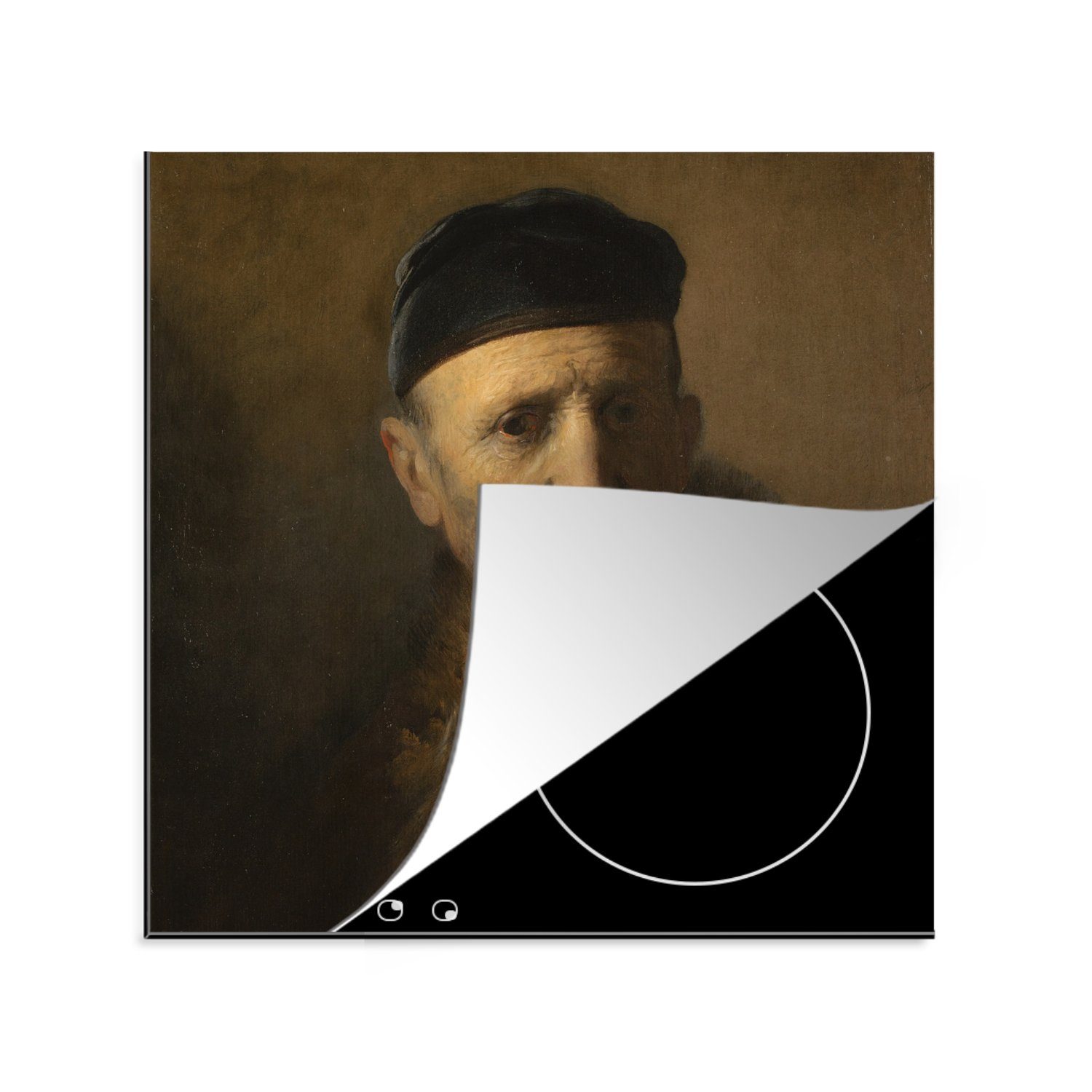78x78 Rembrandt für - (1 Arbeitsplatte tlg), Vinyl, Herdblende-/Abdeckplatte alten Ceranfeldabdeckung, küche cm, Tronie van Mannes eines MuchoWow Rijn,
