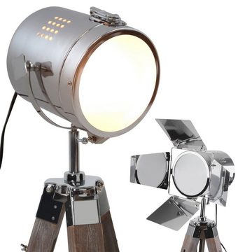 Jago Stehlampe Stehlampe mit Stativ aus Holz - Verchromter Stahl, LED, E27,max. 148cm
