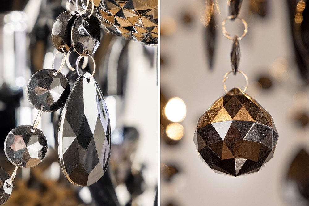 riess-ambiente Kronleuchter BLACK CRYSTAL XL 80cm schwarz · Hängeleuchte mit Kristall-Design, keine besonderen Funktionen, ohne Leuchtmittel, 15-armiger Lüster · Acrylglas · Wohnzimmer · mit Schirmen · Barock