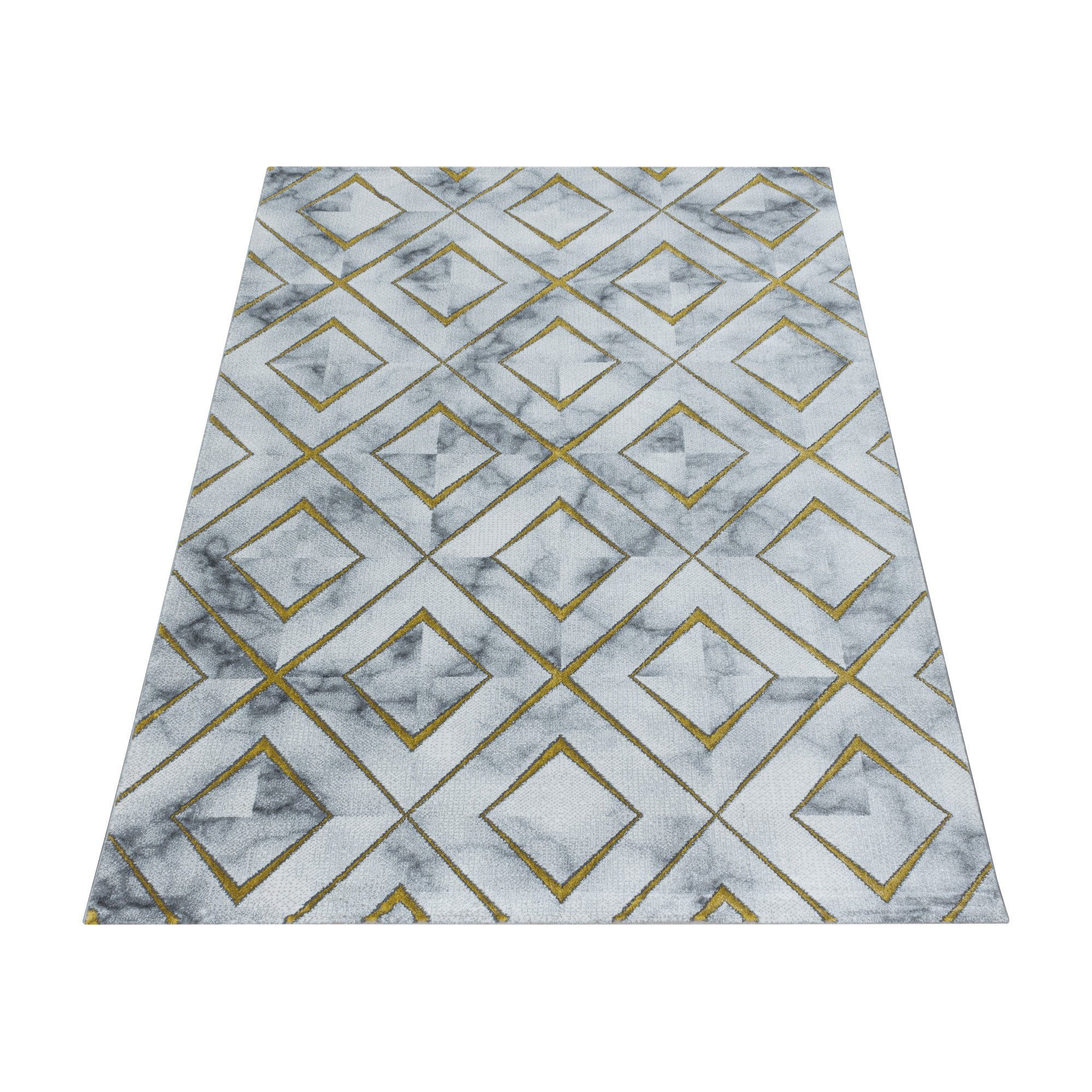 Designteppich Marmoroptik Flachflorteppich Kurzflorteppich Wohnzimmer Muster, Angeycasa Gold
