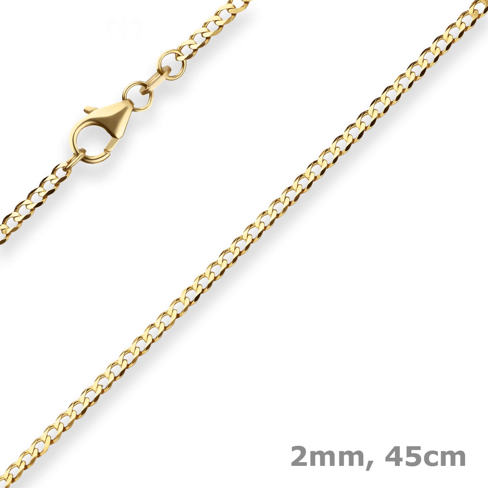 Schmuck Krone Goldkette 2mm Panzerkette weit aus 585 Gelbgold 45cm, Gold 585