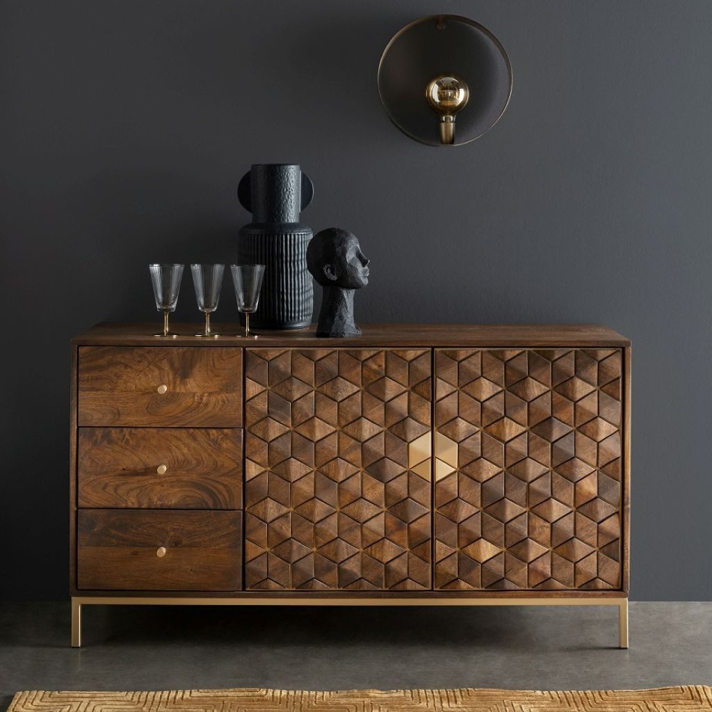 Main Möbel Sideboard Sideboard 140x77cm "Assuan" Mango & Metall goldfarbig