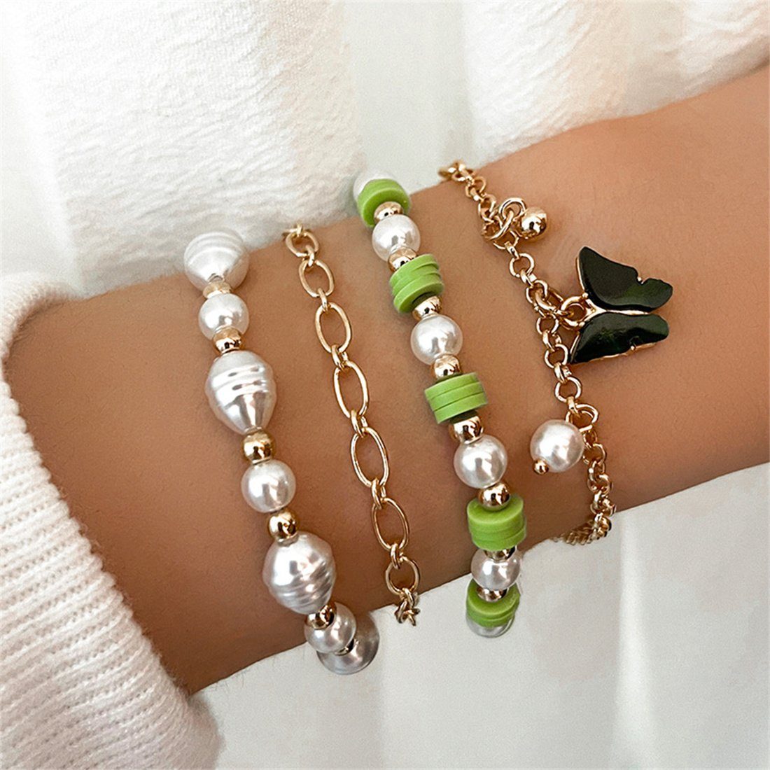 DÖRÖY Armband Buntes Perlenarmband für Damen, Schmetterlingsarmband 4er-Set | Armbänder