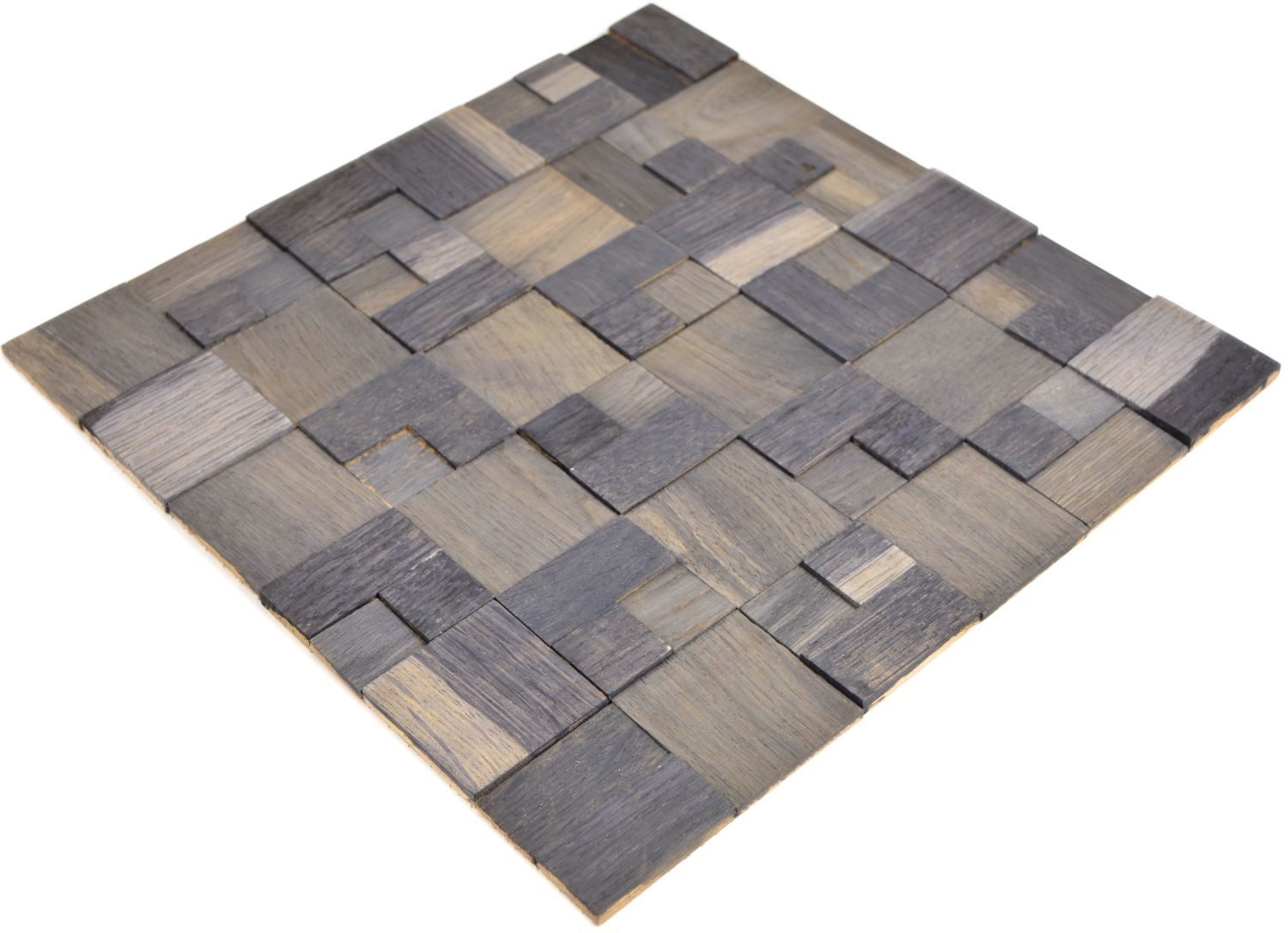 Mosani Mosaikfliesen selbstklebend Holzmosaik Holzpaneel dunkelbraun 3D Holzwand