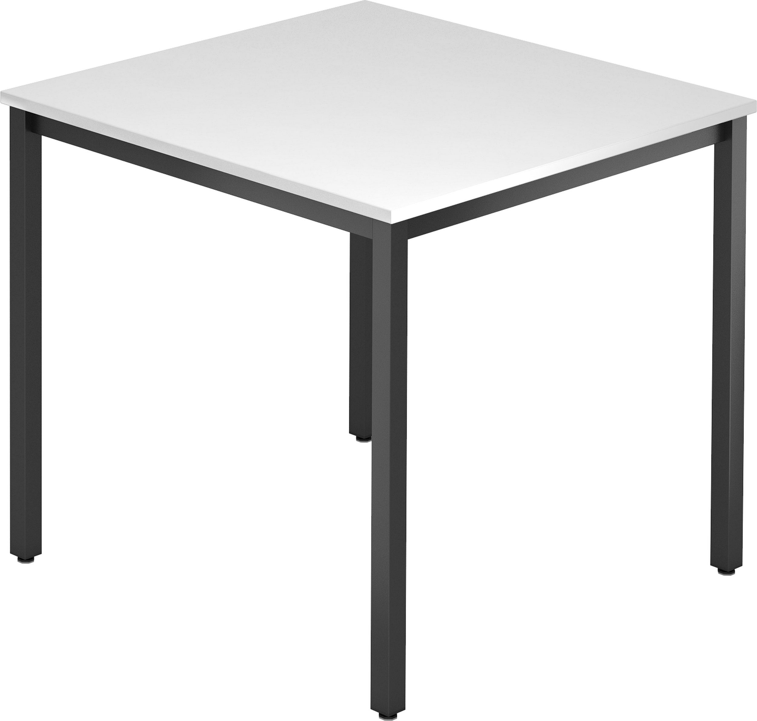 bümö Konferenztisch Besprechungstisch Serie-D, Quadrat: 80x80 cm - Dekor: Weiß - Gestell: Vierkantrohr schwarz