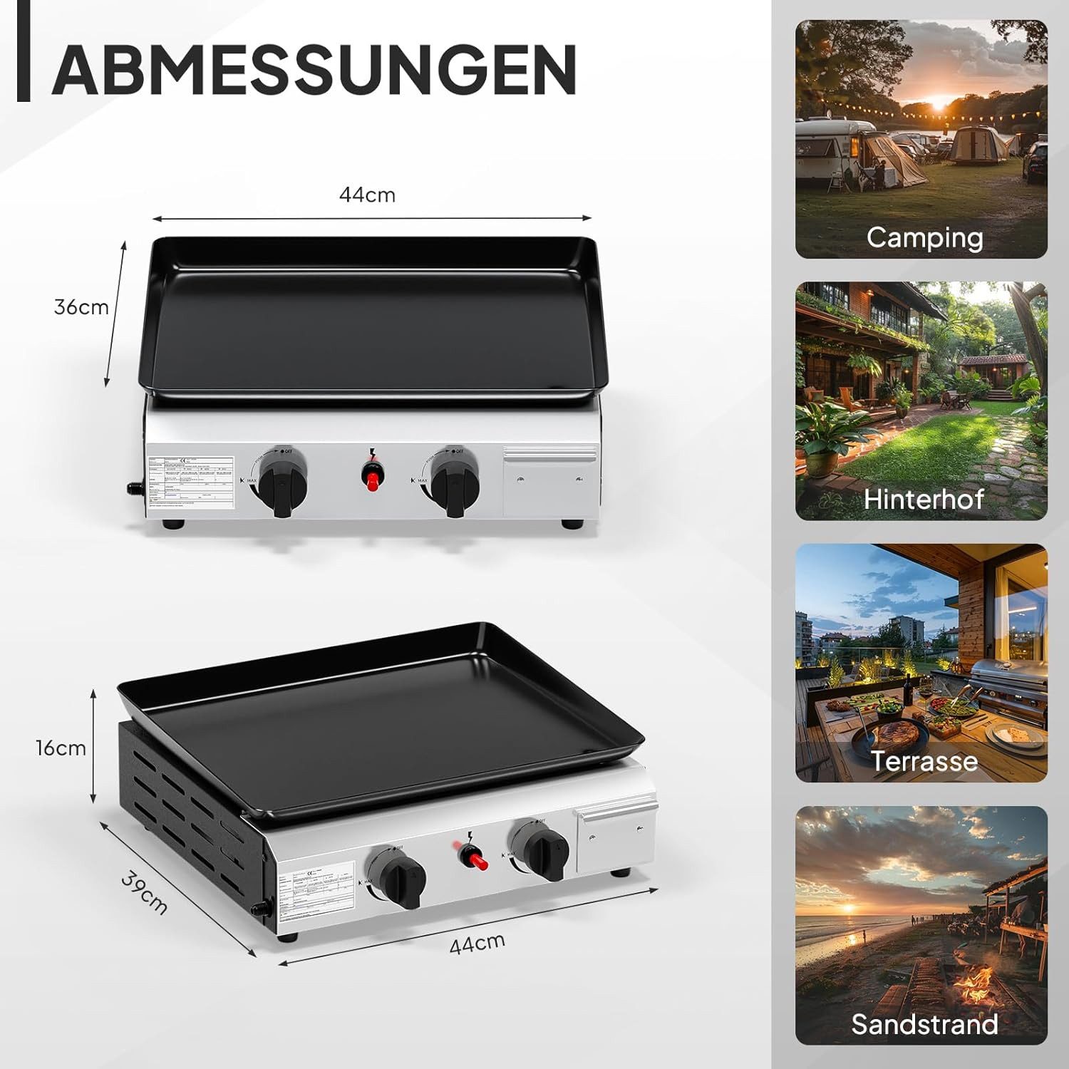 LALAHO Gasgrill Tischgasgrill mit 2 Brennern, Gas grill Camping 5.86 kW, Emaillierter Antihaft-Grillplatte & Ein-Klick-Zündung für Camping – Bild 4 von 5