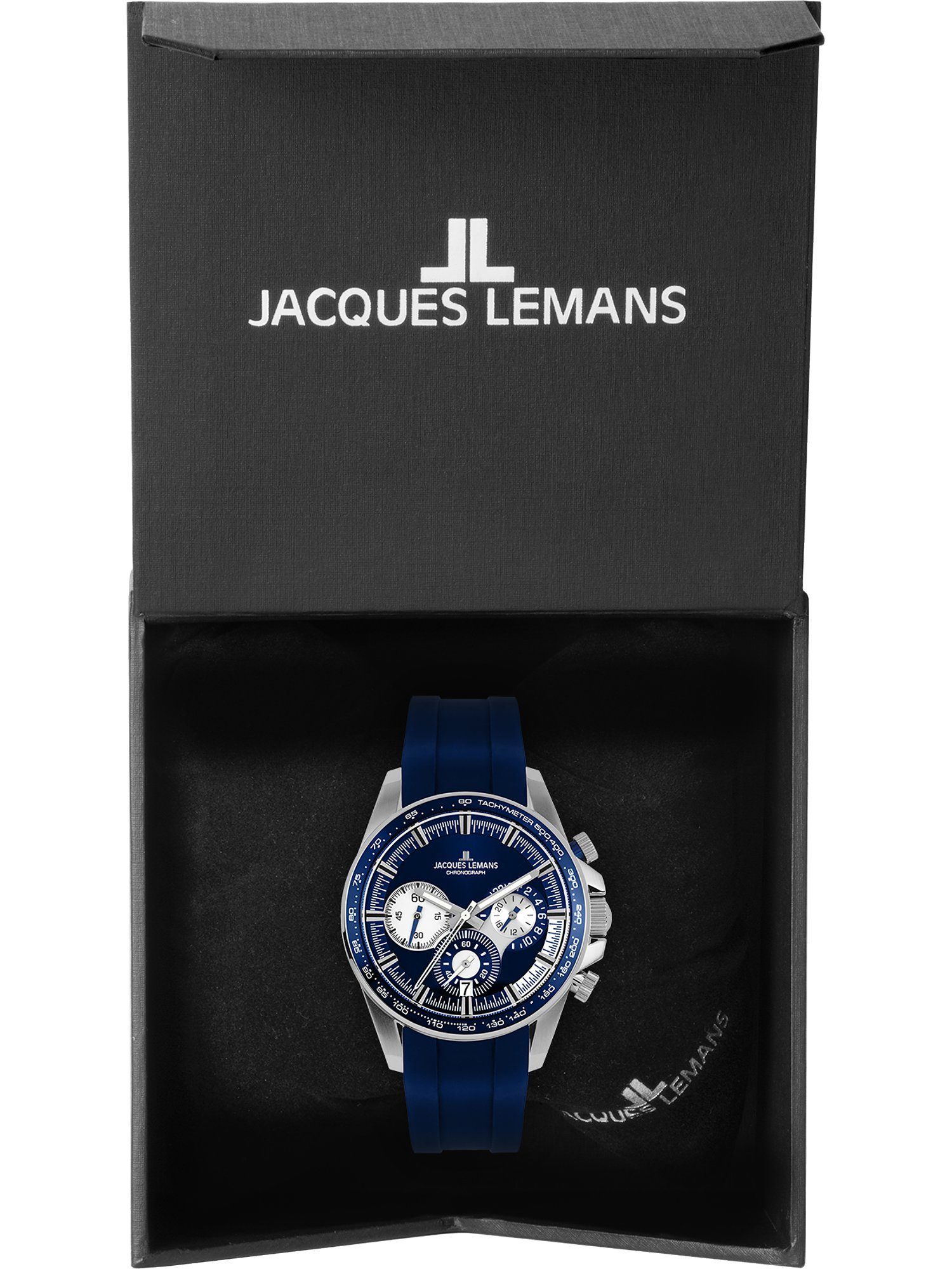 Jacques Lemans Analog Jacques Quarz, Chronograph Herren-Uhren Lemans blau Klassikuhr