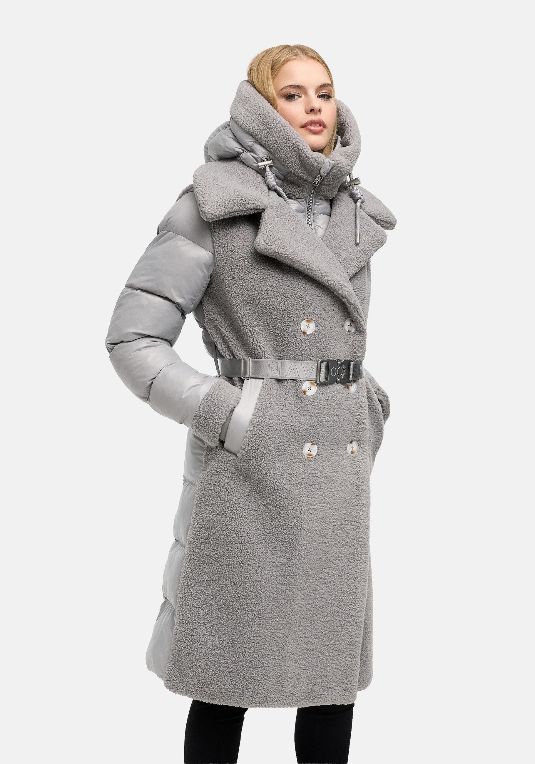 Navahoo Wintermantel Kuscheltraum 14 Modischer Damen Plüschmantel aus angesagtem Materialmix