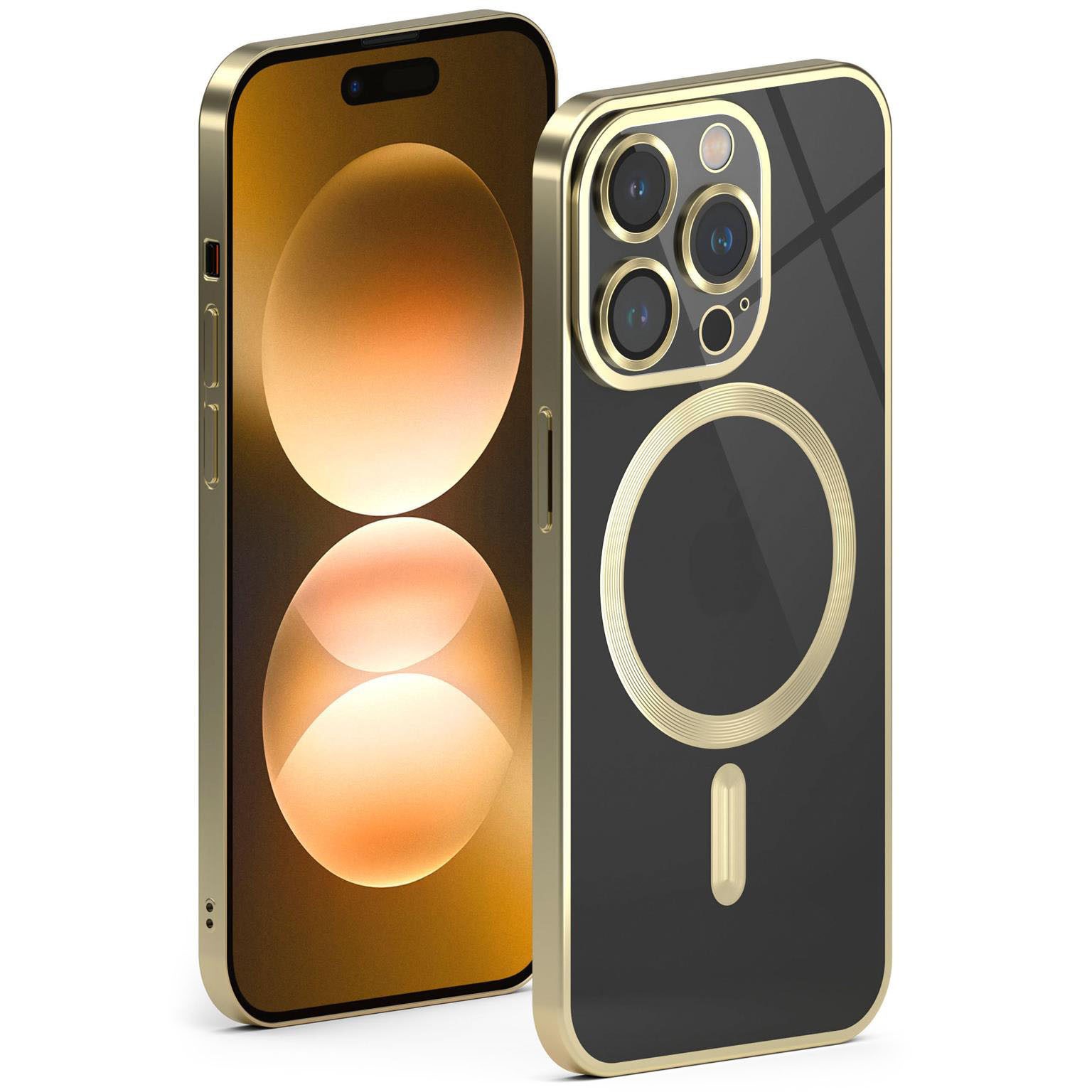 ONEFLOW Handyhülle für iPhone 14 Pro Max Hülle MagSafe Cover Aura Case Gold, Handy Schutz Hülle Silikon Case Back Cover durchsichtig Schutzhülle