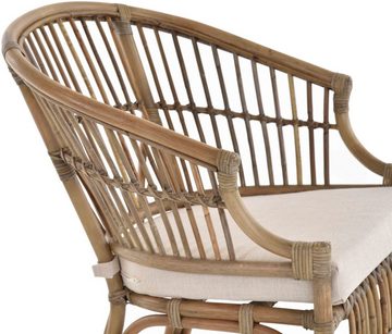 Krines Home Loungesessel Gestäbter Rattansessel aus Natur-Rattan Rattanstuhl mit Polster, mit Armlehnen