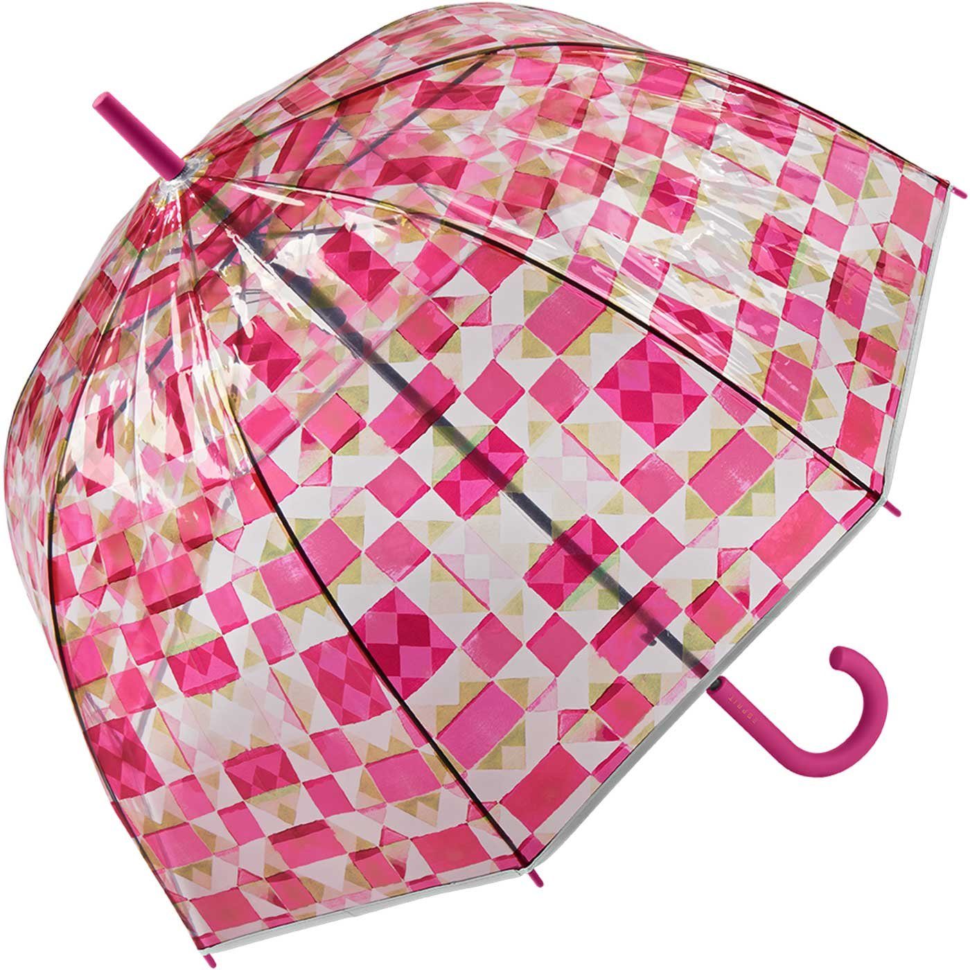 Esprit Stockregenschirm Automatik-Glockenschirm Kaleidoscope transparent, farbenfroh bedruckt mit pinkfarbenen Vierecken – Bild 2 von 3