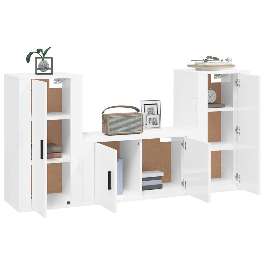 furnicato TV-Schrank 3-tlg. Hochglanz-Weiß TV-Schrank-Set Holzwerkstoff