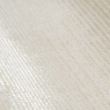 Teppich Wohnzimmer Teppiche Kurzflor, Mynes Home, rechteckig, weiß, einfarbig, liniert, Glanz-Viskose, mit Fransen, Hoch Tief Struktur