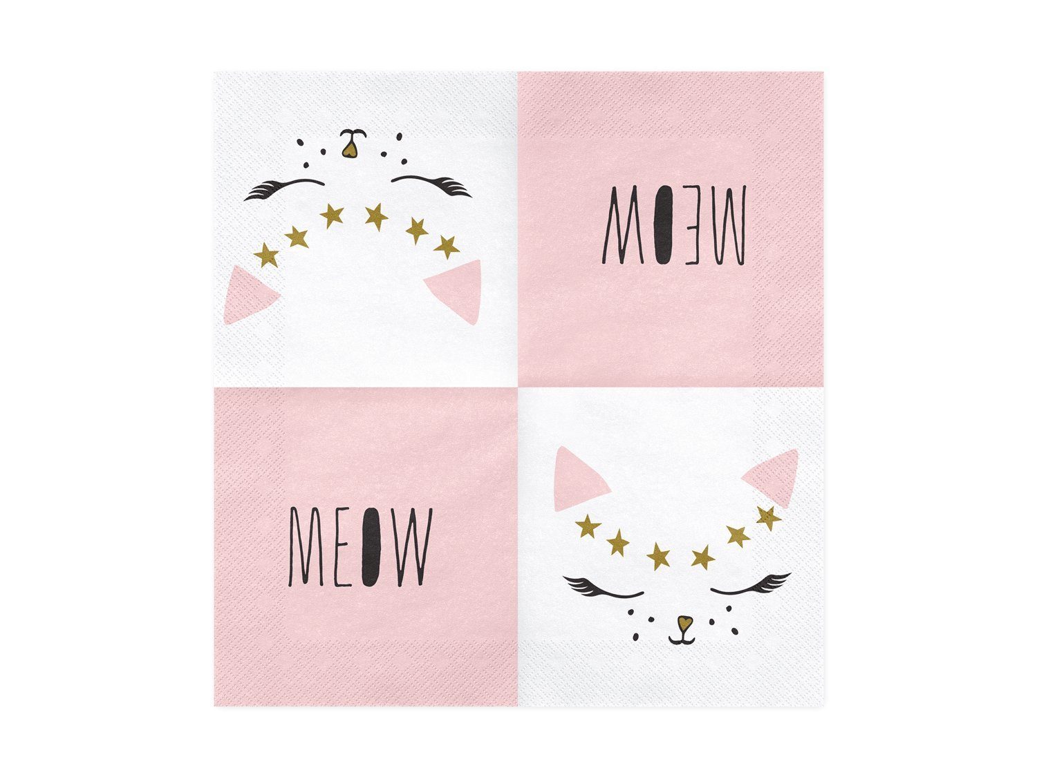 partydeco Papierserviette, Servietten Katze 33x33cm weiß / gold / rosa, 20 Stück