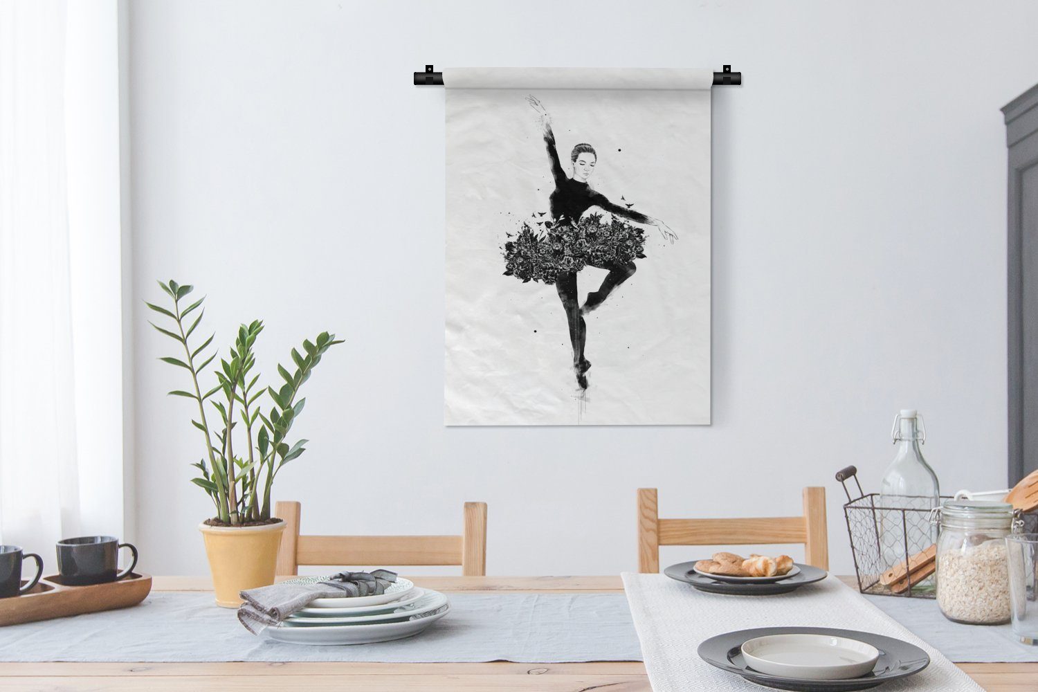 Wohnzimmer, Deko Tapisserie, an - für Blumen Wand, - Ballerina - Natur, Schlafzimmer - Frau der Tanz Wanddekoobjekt MuchoWow