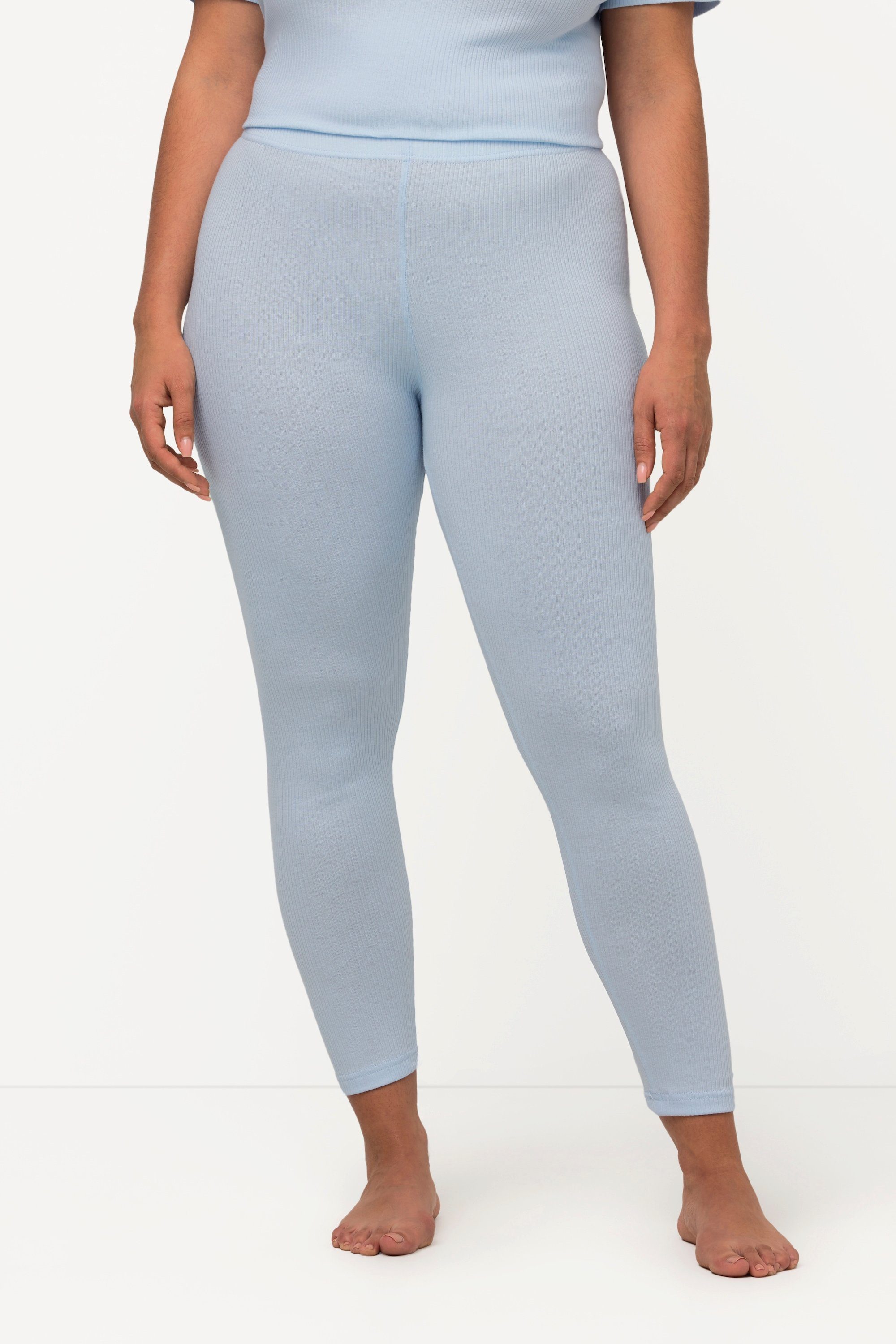 Ulla Rippjersey blau Popken Slim Leggings Lederimitathose Biobaumwolle