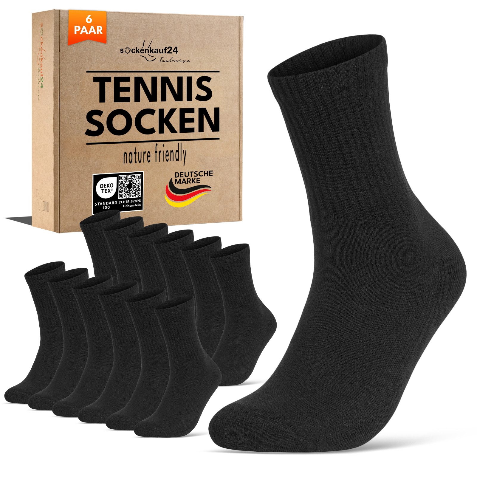 sockenkauf24 Tennissocken Herren Sportsocken Premium Retro Crew Носки (6-Paar) verstärkte Ferse & Fußspitze, gepolsterte Sohle, gekämmte Baumwolle