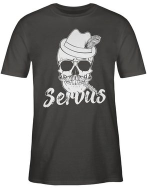 Shirtracer T-Shirt Bayern Totenkopf Servus Weiss Mode für Oktoberfest Herren