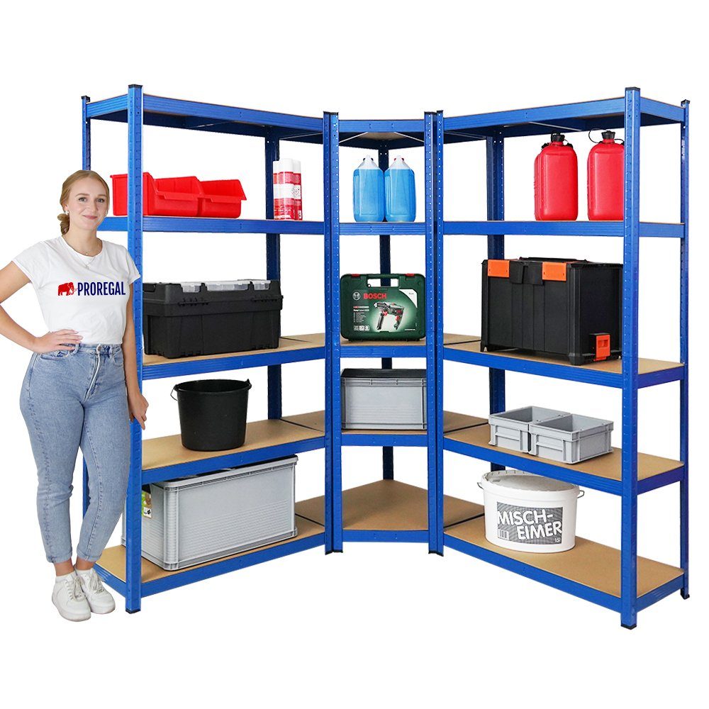 PROREGAL® Eckregal MegaDeal 1x Eckregal + 2x Schwerlastregal Ragnar, Verschiedene Farben, Stabiles Lagerregal Eckregal mit 175kg Fachlast Steckmontage – Bild 3 von 5
