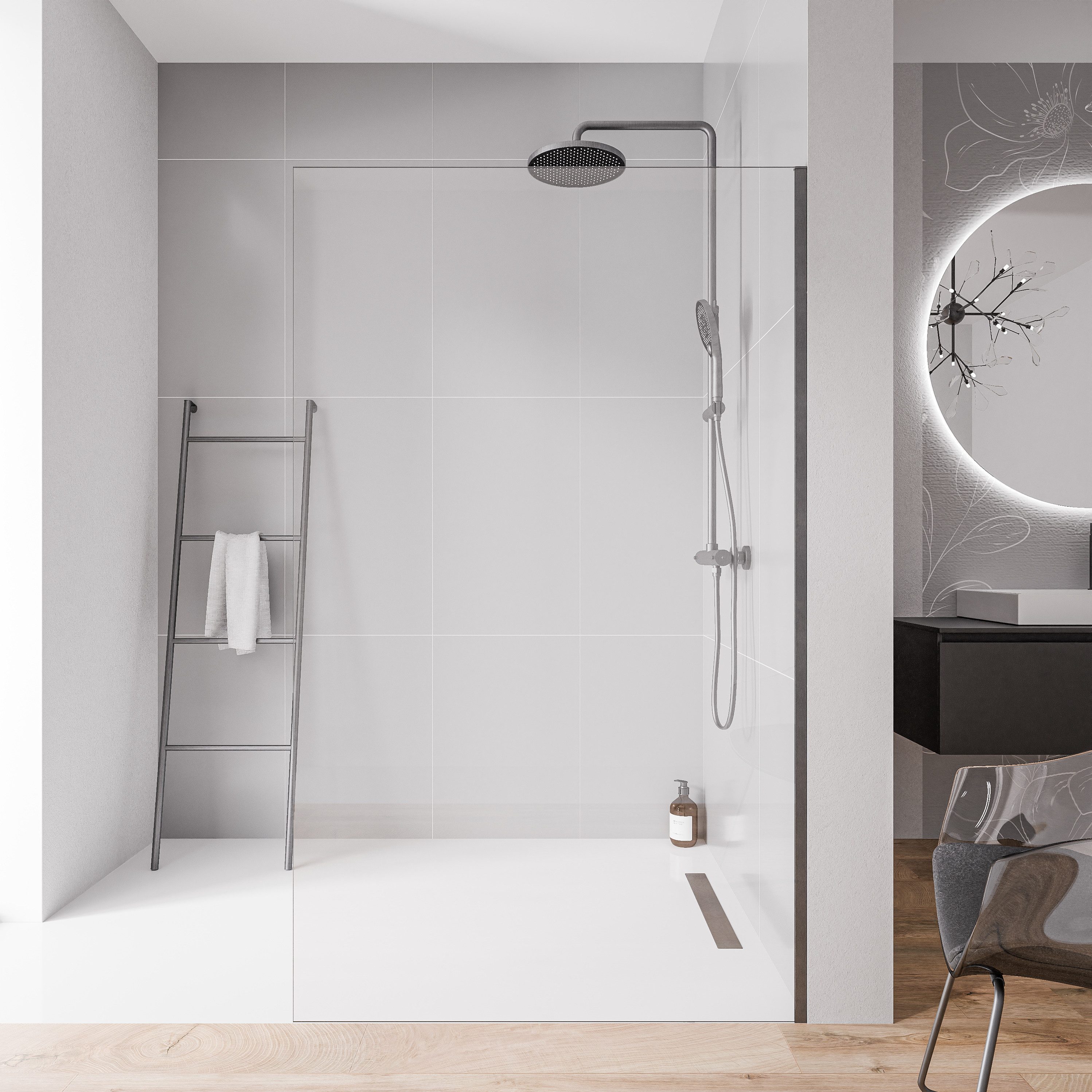 Bernstein Walk-in-Dusche EX102 100x200cm, (Einzelelement), Klarglas, 10 mm, Nano, Edelstahlprofil Graphitschwarz gebürstet