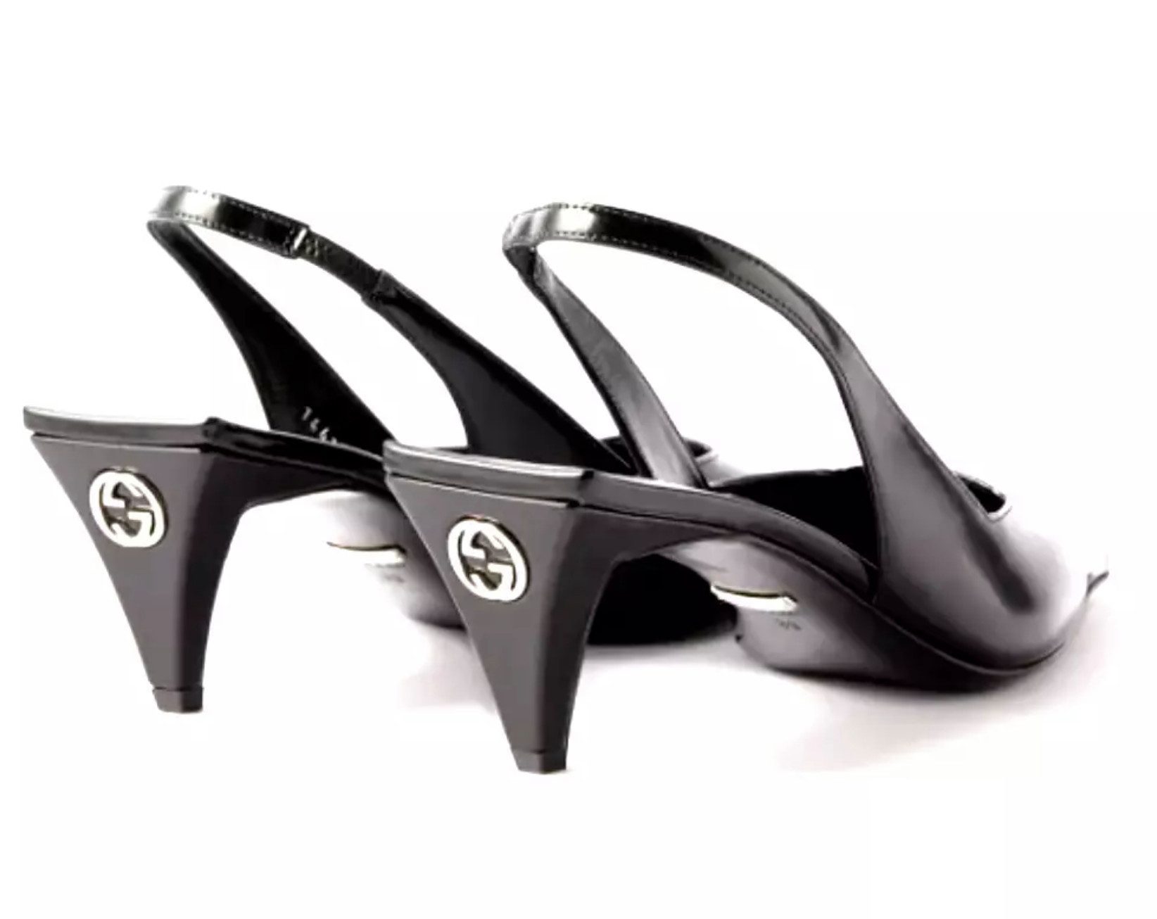 GUCCI Mallory GG-Logo Slingback Pumps kegelförmige Absatz mit ikonische silberne GG