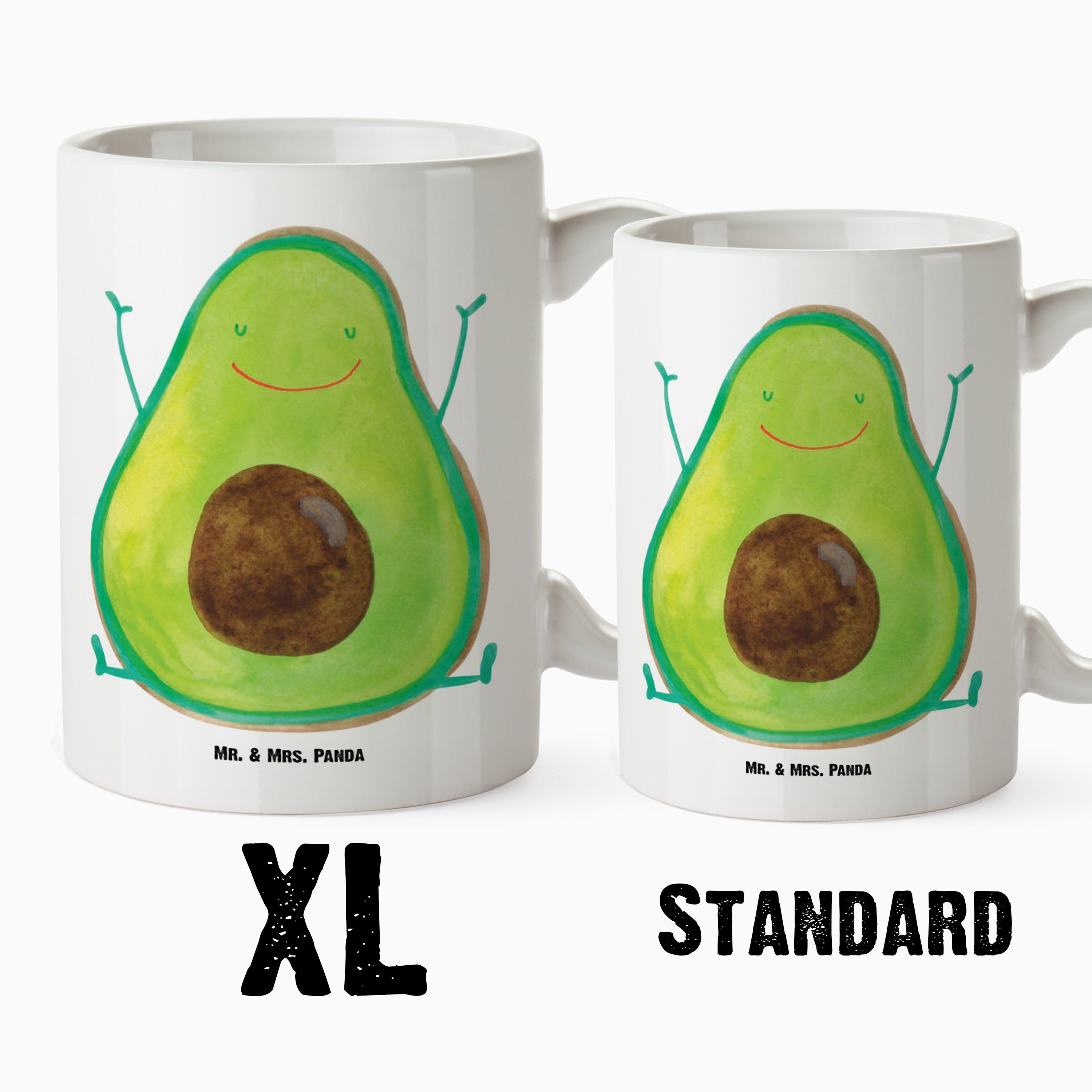 Mr. & Mrs. Panda Tasse Jumbo Happy Avocado Keramik Tasse, - Tasse Tasse, XL Teetass, Große - XL Geschenk, Weiß