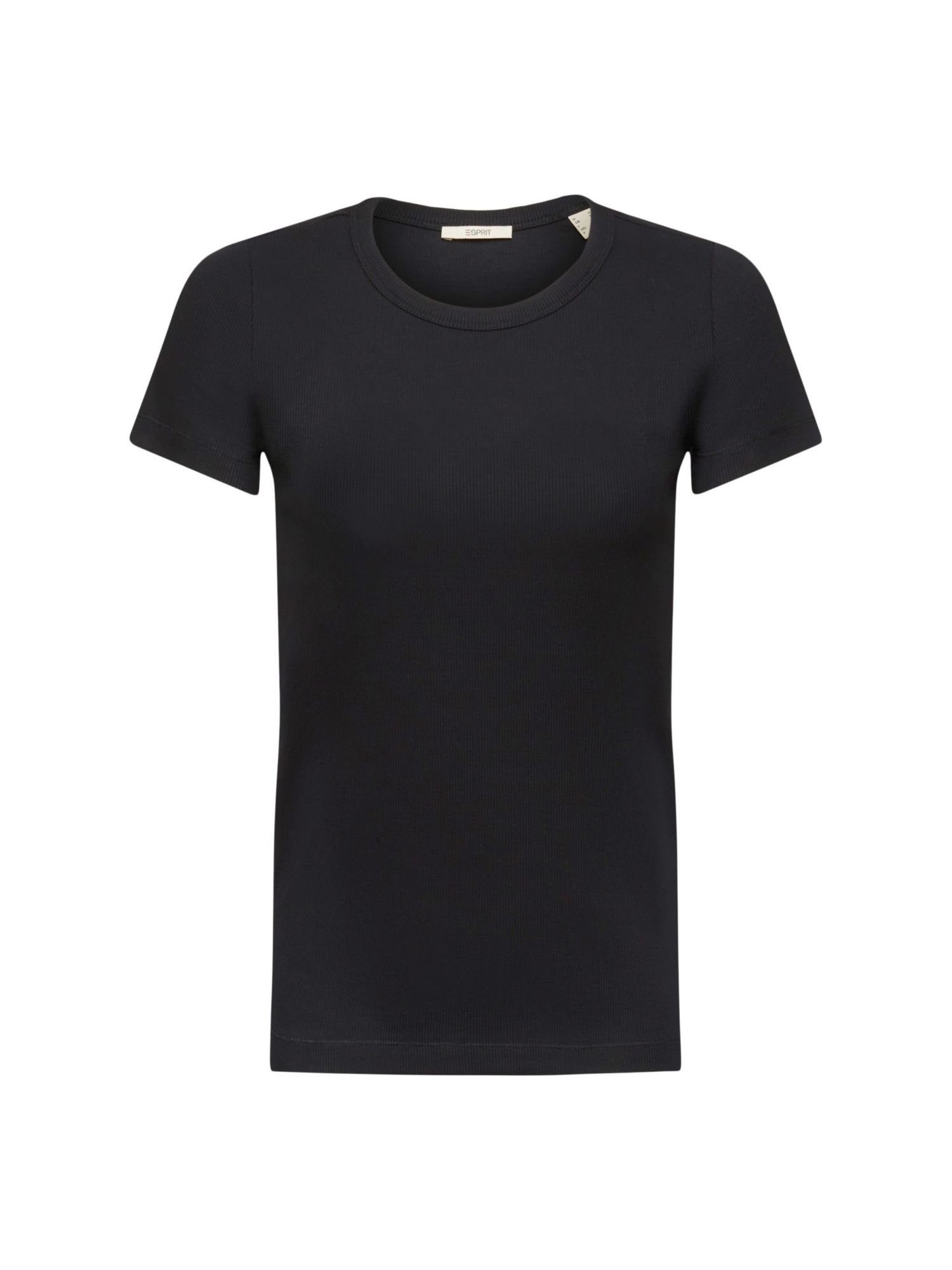 mit Rundhalsausschnitt (1-tlg) BLACK T-Shirt Esprit geripptem T-Shirt