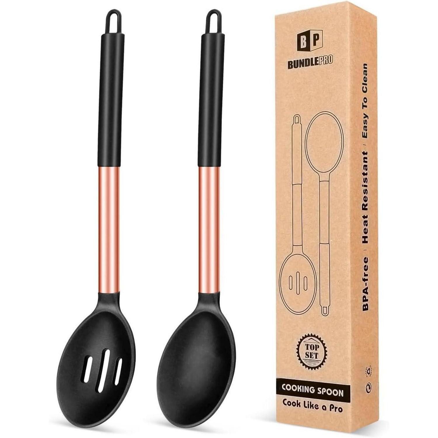 LuxusKollektion Kochlöffel Kochlöffel Silikon 2er Antihaft Hitzebeständig ROSE GOLD BLACK