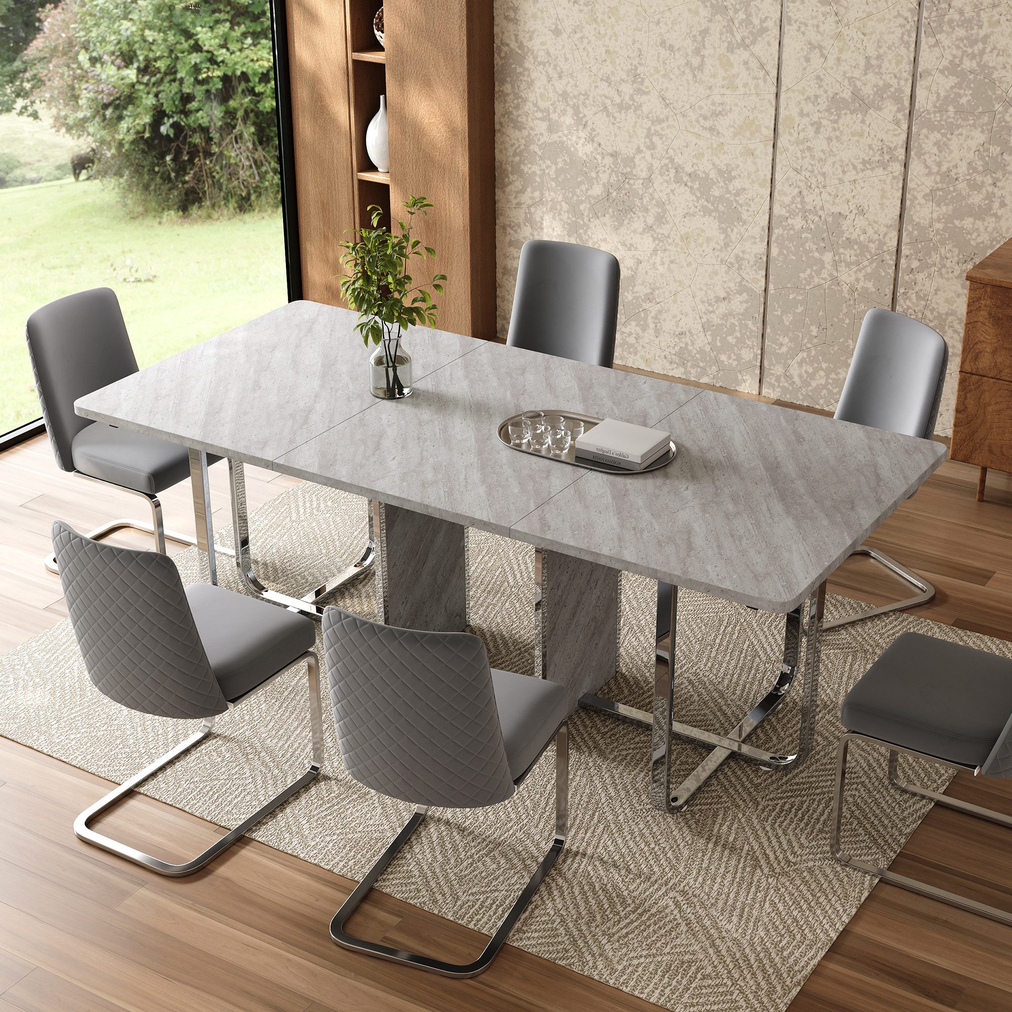 BBWL Esstisch mit MDF-Tischplatte und Metallbeinen, großer rechteckiger Küchentisch, Esstisch 180x80 cm für 6–8 Personen in Grau