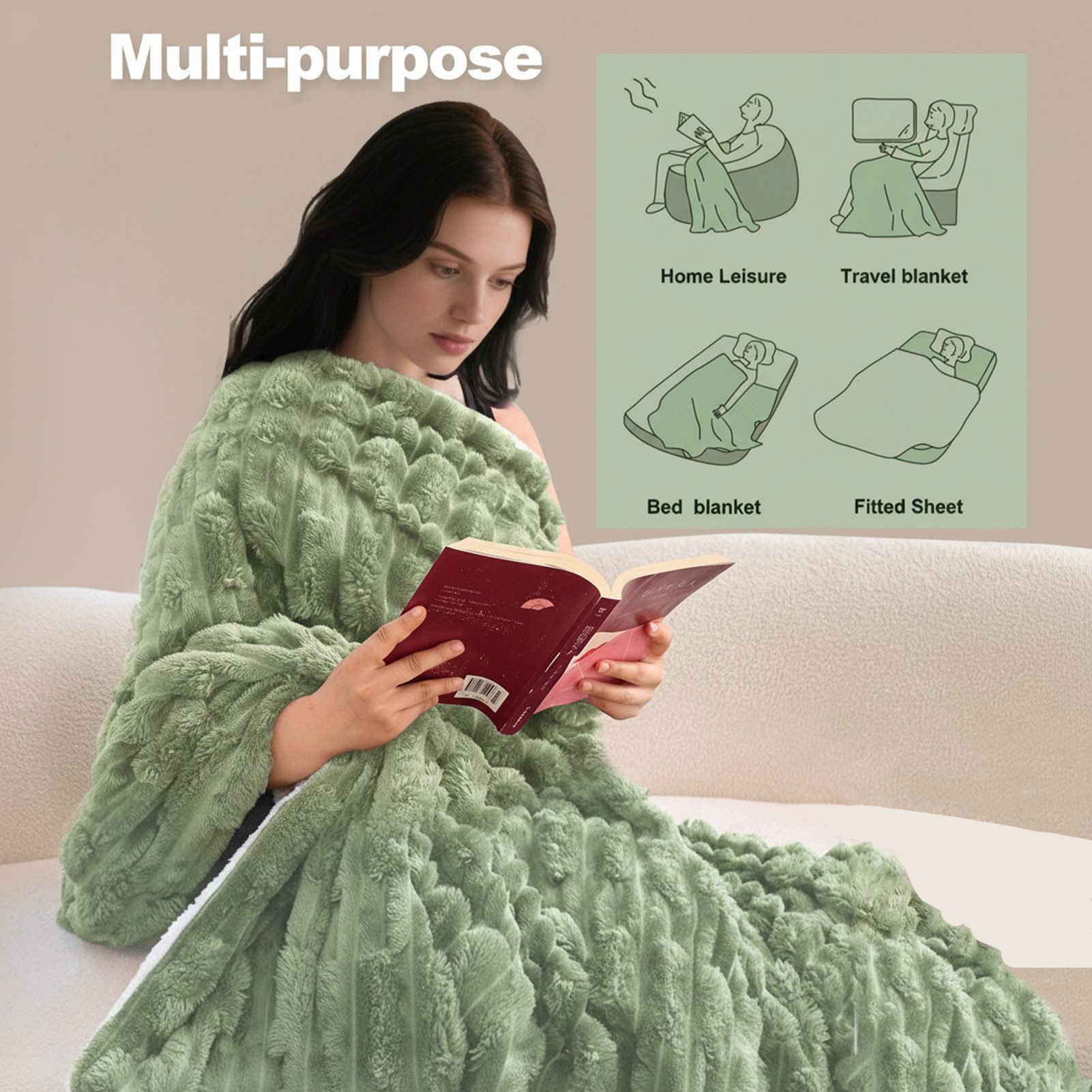 Wohndecke MT09, KEAYOO, Sherpa Fleece Warm Decke Kuscheldecken für Bett, Sofa und Couch