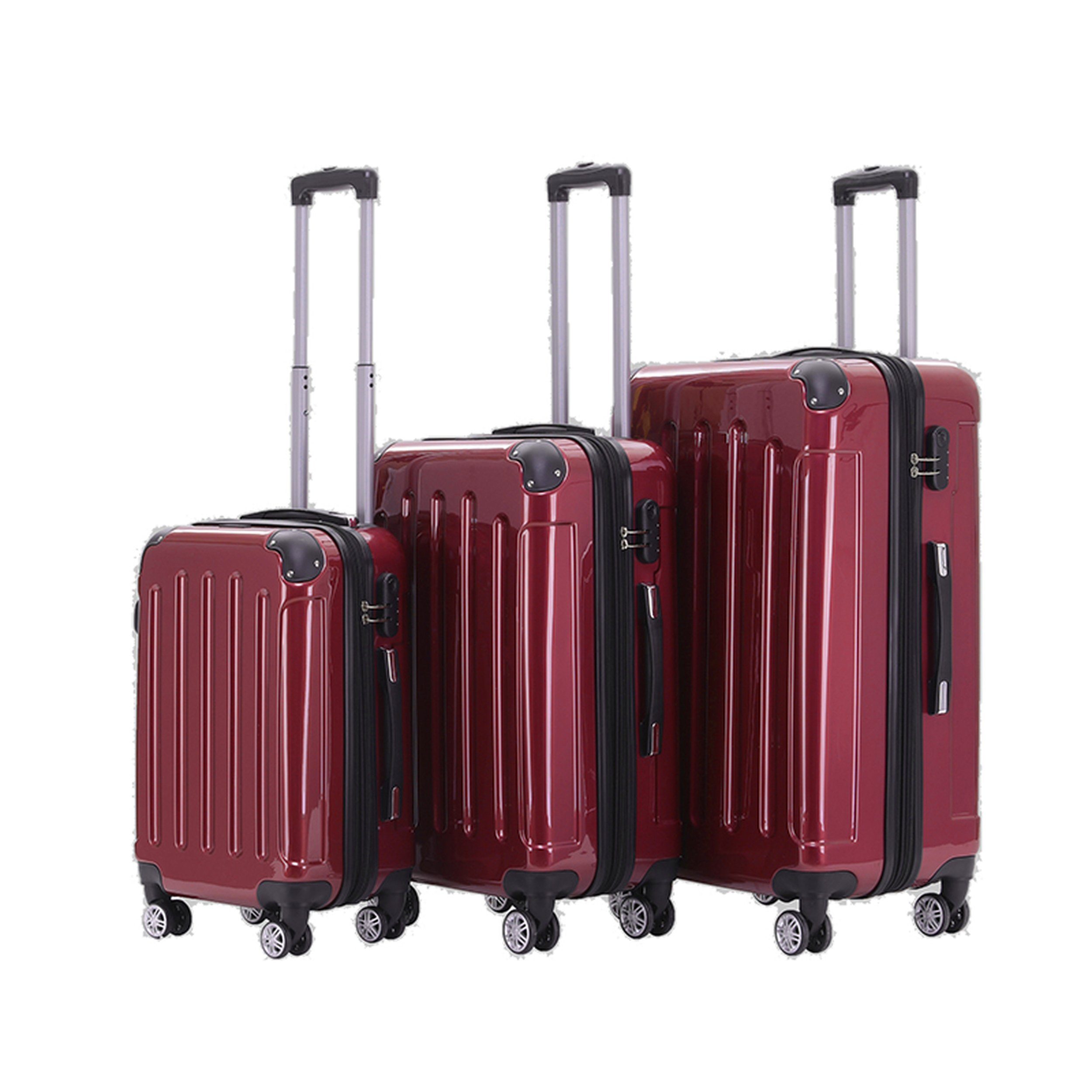 Beibye Trolleyset 3-tlg. - Light - XL-Volumen - 4 Rollen - Dehnfalte, div. Farben rot