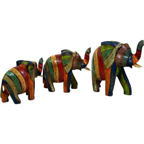Guru-Shop Dekofigur Holzfigur Elefant in 3 Größen - bunt gestreift