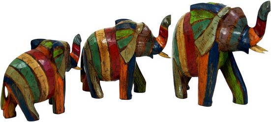Guru-Shop Dekofigur »Holzfigur Elefant in 3 Größen - bunt gestreift«