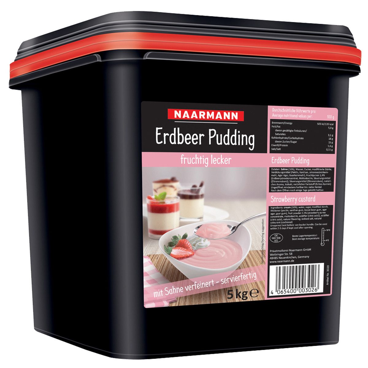NAARMANN Süßigkeit, Naarmann Erdbeer Pudding mit Sahne verfeinert servierfertig 5000g